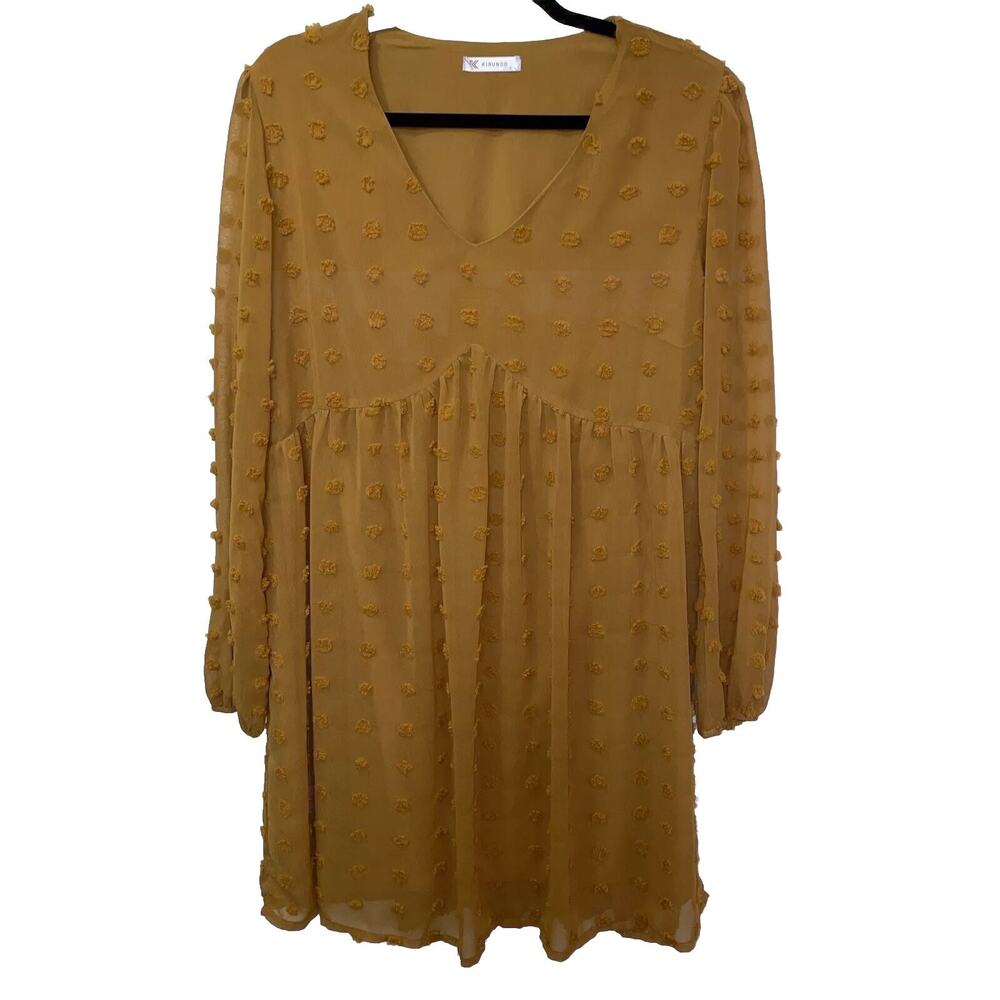 Kirundo Womens Large Dress Polka Dot Rustic Yellow Romantic Cottagecore Fairy